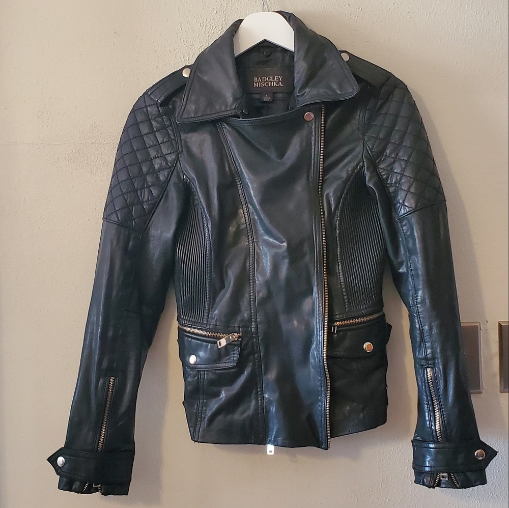 Bagley Mischka Leather Moto Jacket - black